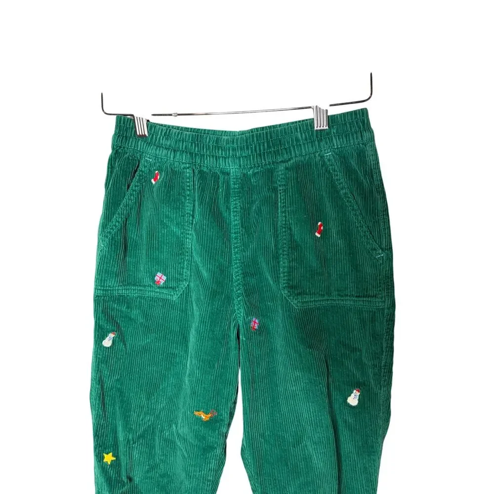Mini Boden Green Corduroy Christmas embroidery pants sz 11-12yo